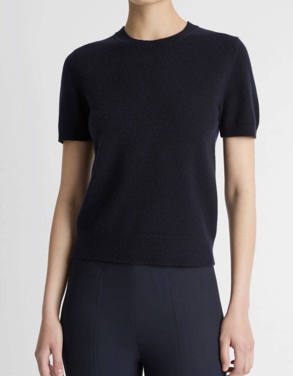Vince Wool Cashmere Blend Crewneck Sweater Short Sleeve Large Coastal Blue Navy
